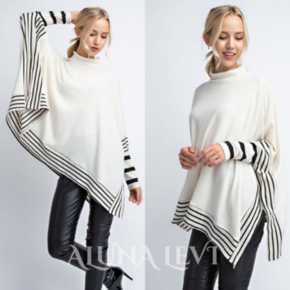 ❤️ Stripe Contrast Poncho Top ❤️ - Picture 2 of 5